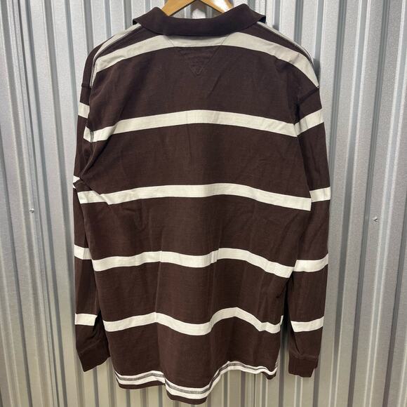 VTG Y2K Tommy Hilfiger Brown and Cream Striped Long Sleeve Polo Shirt SZ XL - Picture 4 of 4